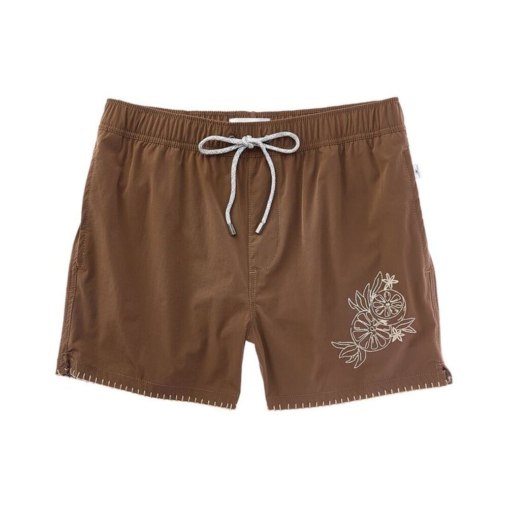 Vintage Summer Mens  Embroidered Swim Short, Brown